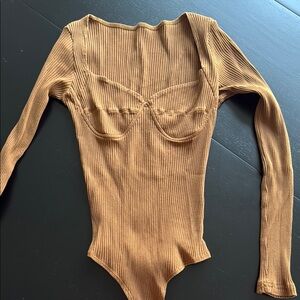 Chic Brown Ribbed Bodysuit